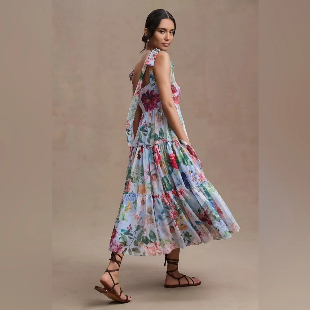 BHLDN Geisha Designs Isabella Tiered Square-Neck A-Line Midi Dress - Picture 2 of 8